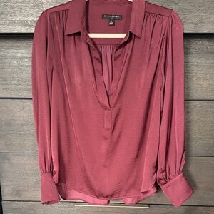 Banana Republic Women's Deep Berry Split V-Neck Blouse